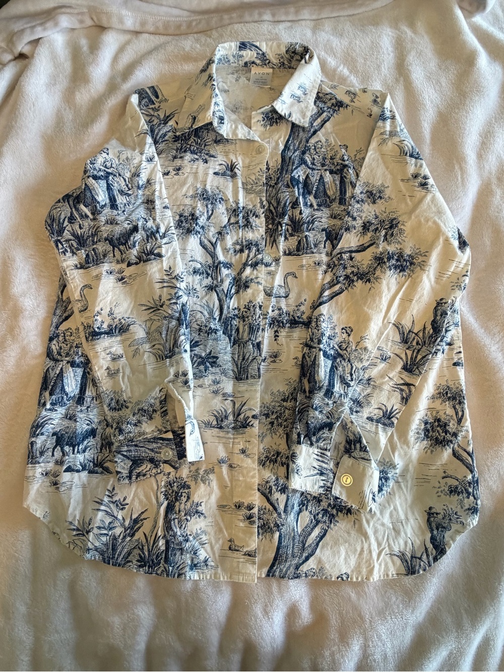 Avon Cream and Blue Toile Cotton Shirt
